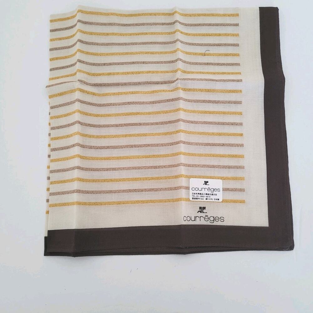 Courreges Vintage Cotton Handkerchief Square Designer Brown Tan Stripped 18"